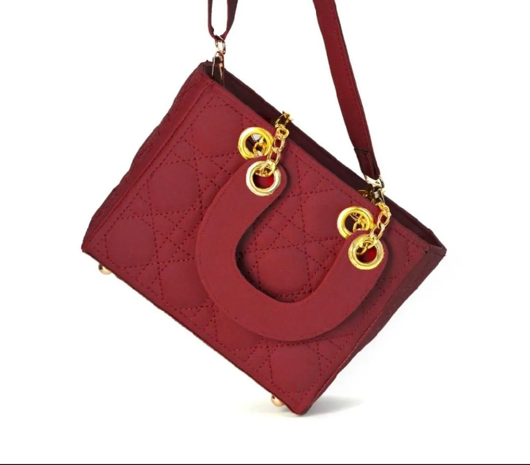 Maroon Quilted Crossbody Bag for Girls with Gold Hardware