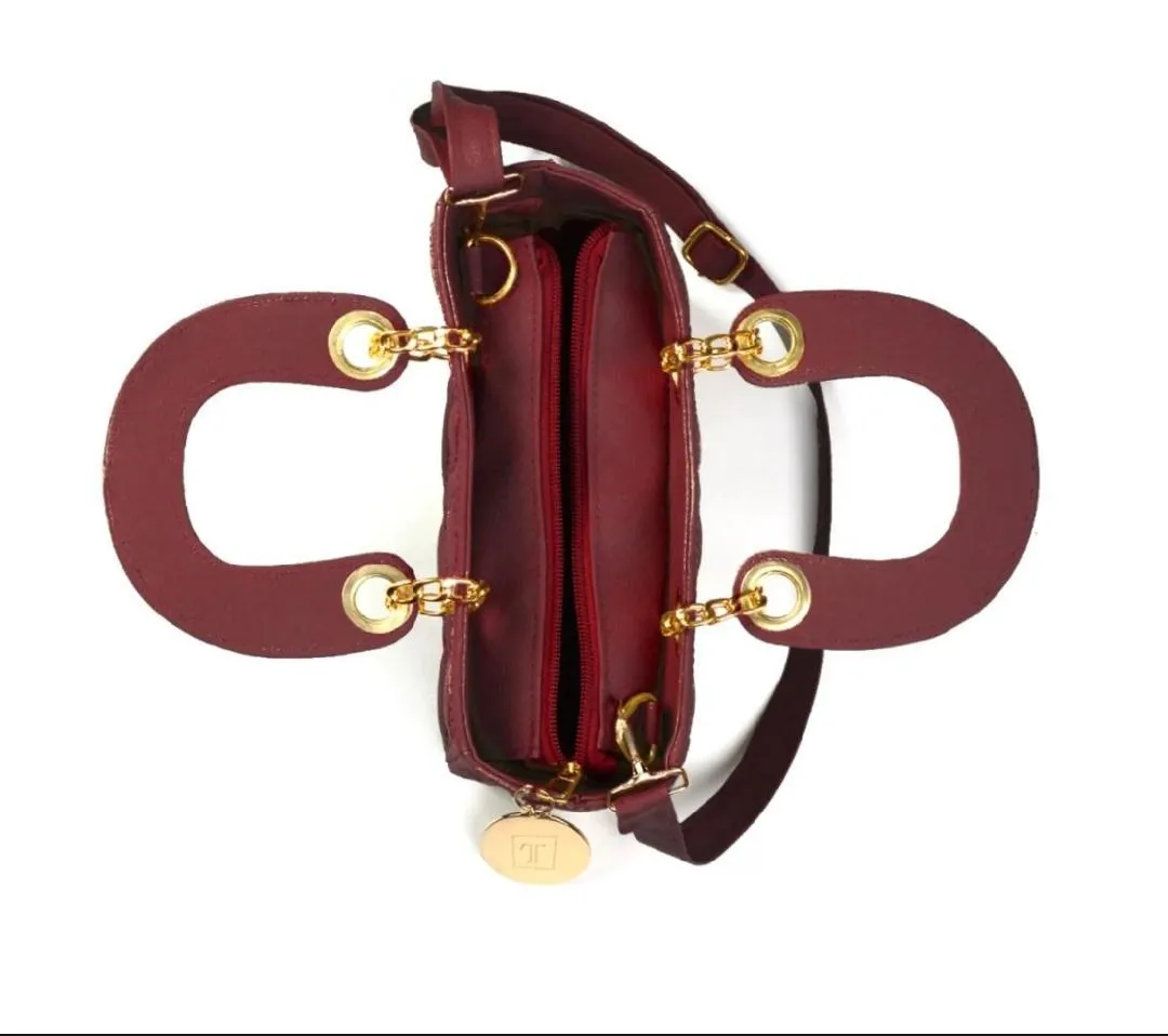 Maroon Quilted Crossbody Bag for Girls with Gold Hardware