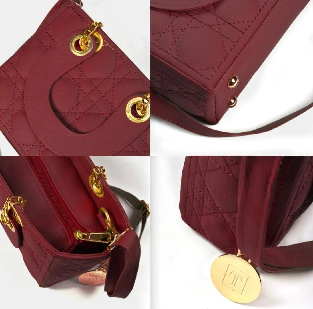 Maroon Quilted Crossbody Bag for Girls with Gold Hardware