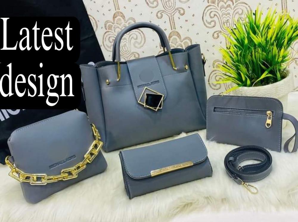 4 Pcs Women's PU Leather Plain Hand Bag Set