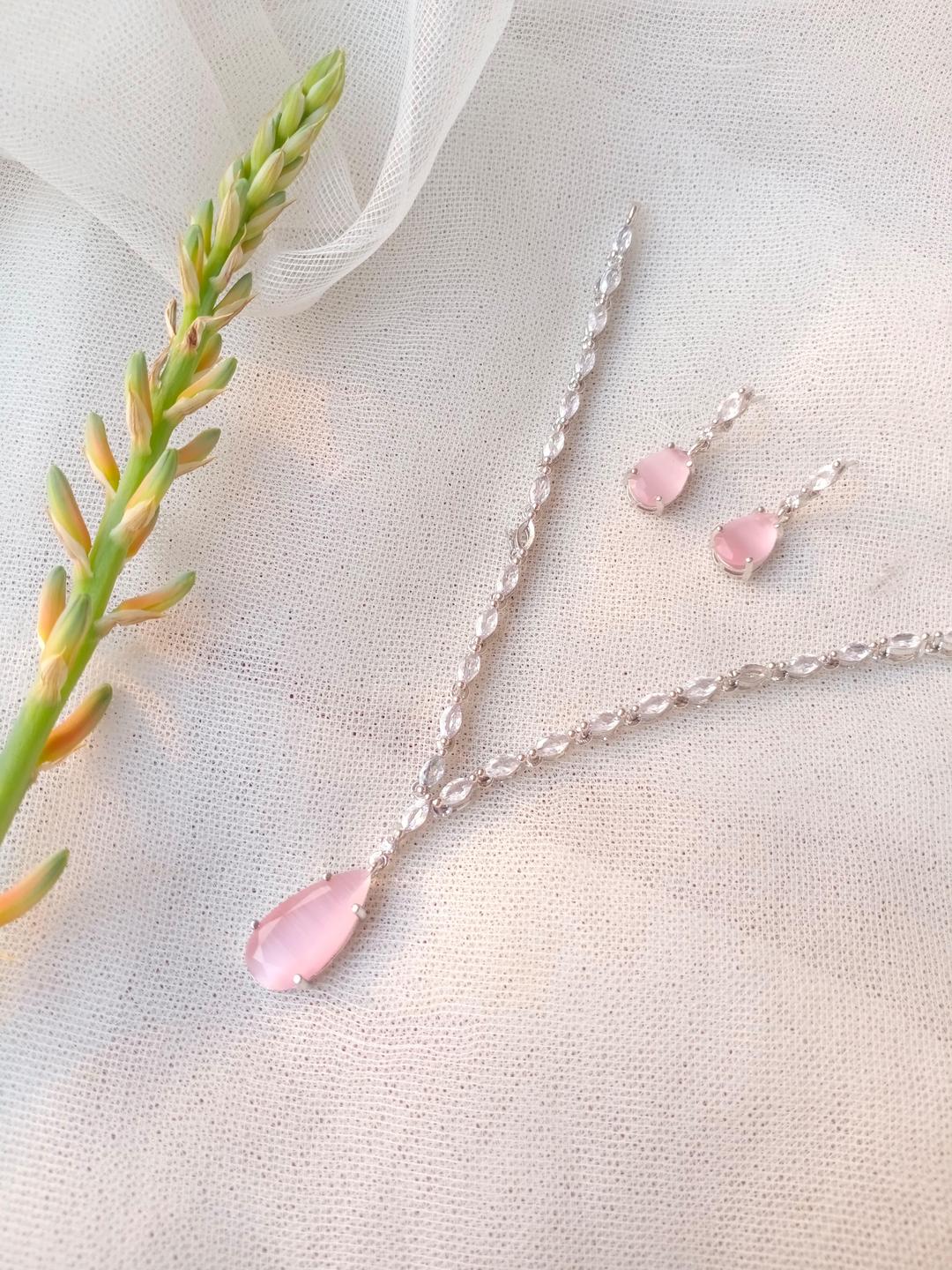 Modern Design Silver Plated Pendant Set with Pink Zircon - 3 Pcs