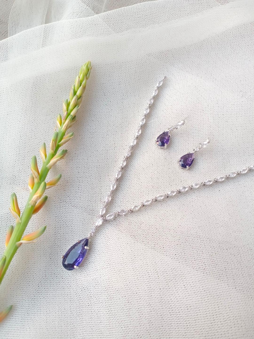 Modern Silver Plated Zircon Pendant Set - 3 Pcs in Purple