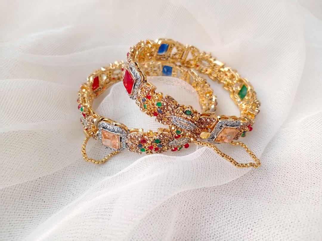 Gold Plated Rhinestone Kara Bangles for Women