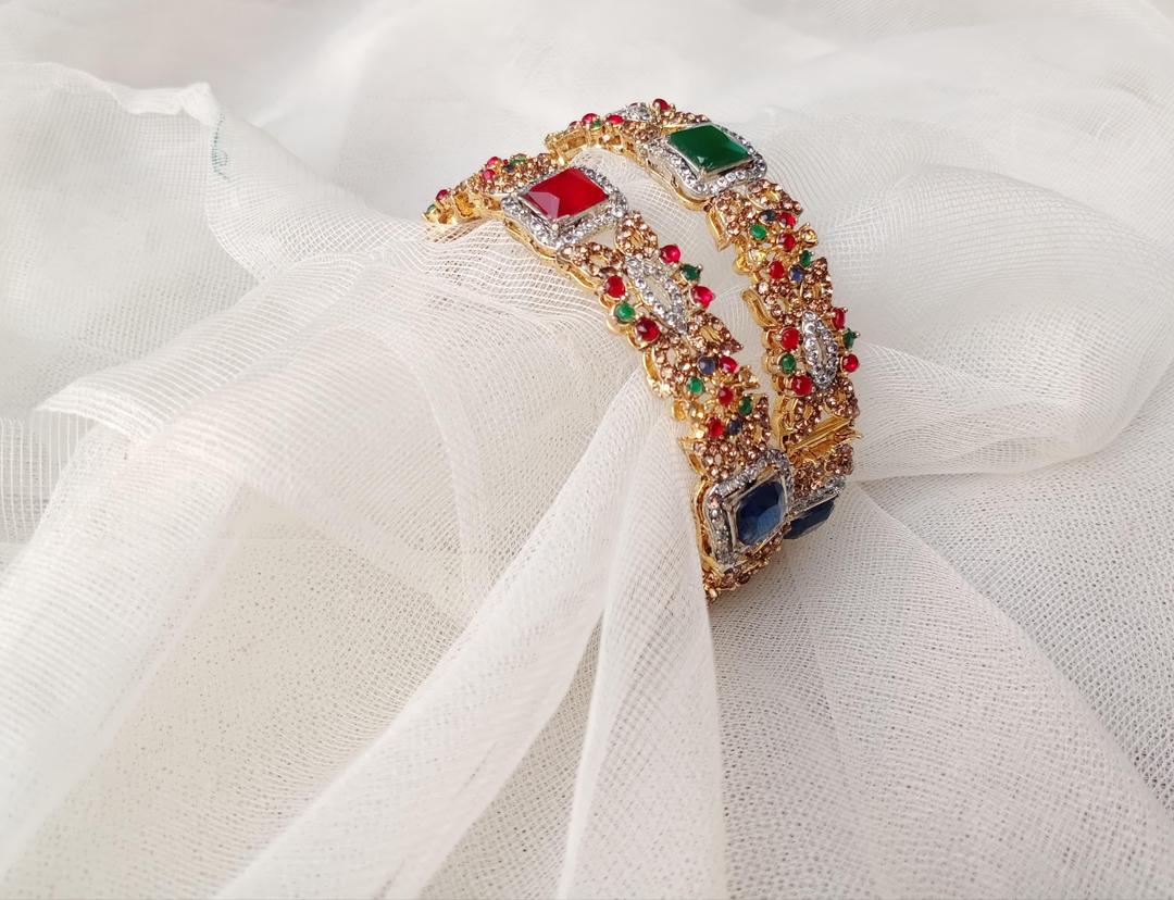 Gold Plated Rhinestone Kara Bangles for Women