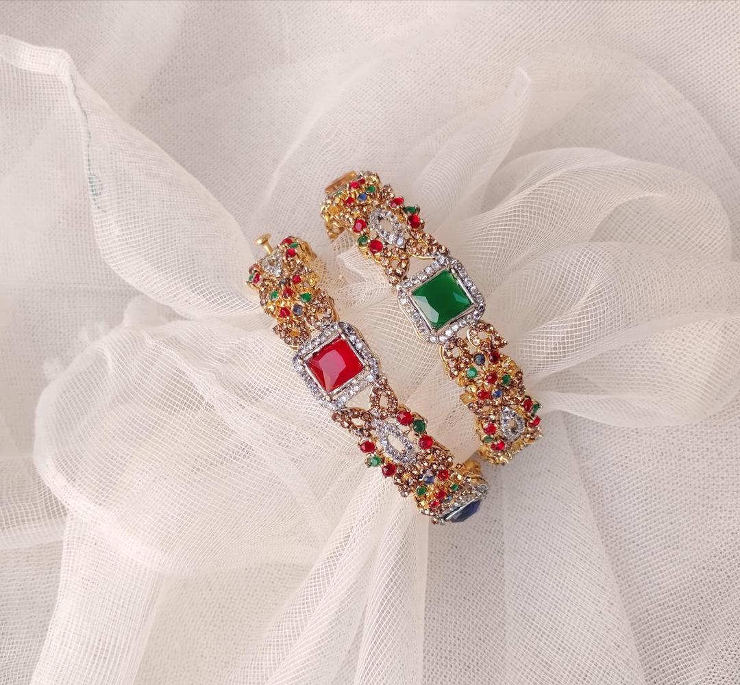Gold Plated Rhinestone Kara Bangles for Women