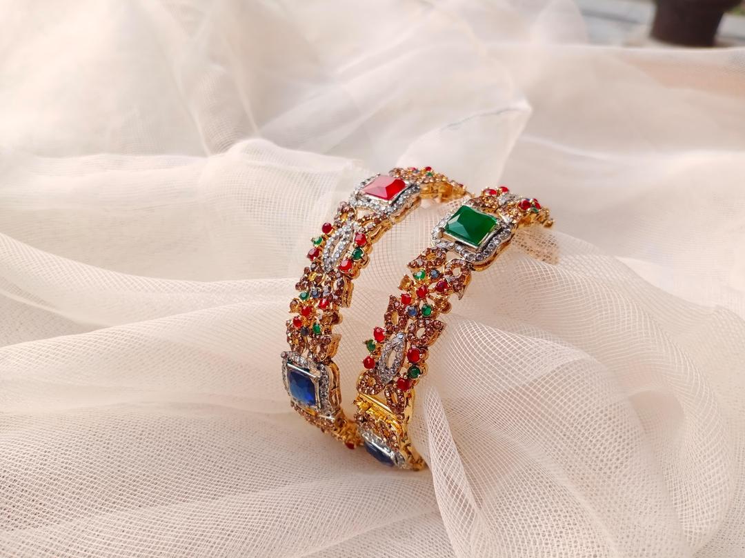 Gold Plated Rhinestone Kara Bangles for Women