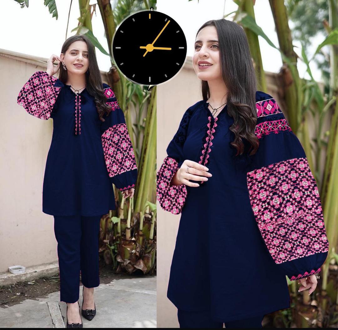 Stylish Women's Stitched Embroidered Shirt and Trouser Set - 2 Pcs