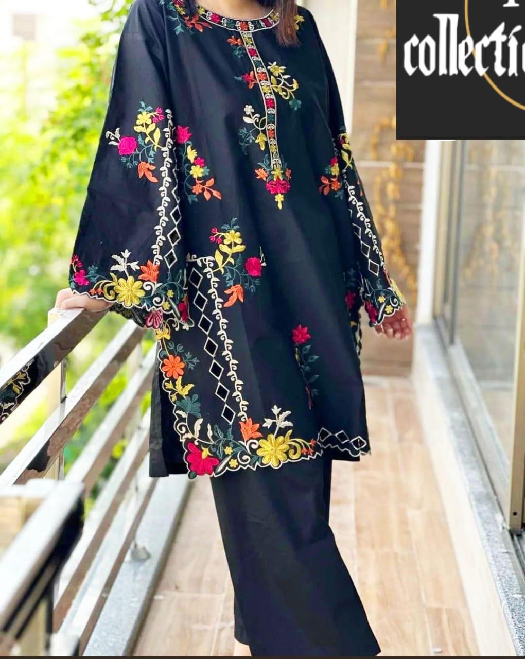 Embroidered Linen Women's Stitched Shirt and Trouser Set - 2 Pcs