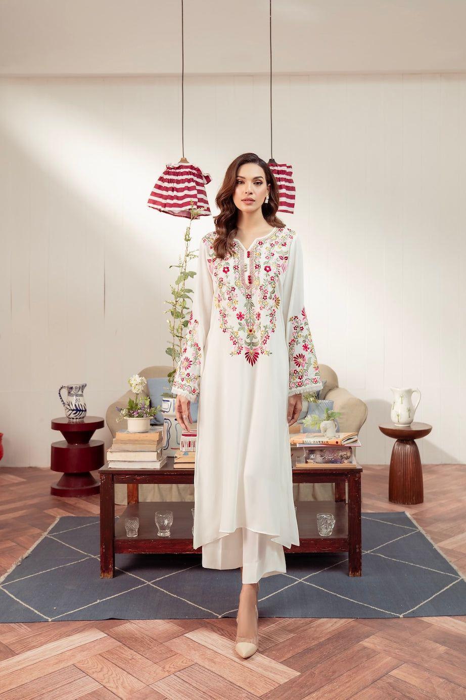 Stylish Embroidered Linen Shirt And Trouser Set - 2 Pcs for Everyday Wear
