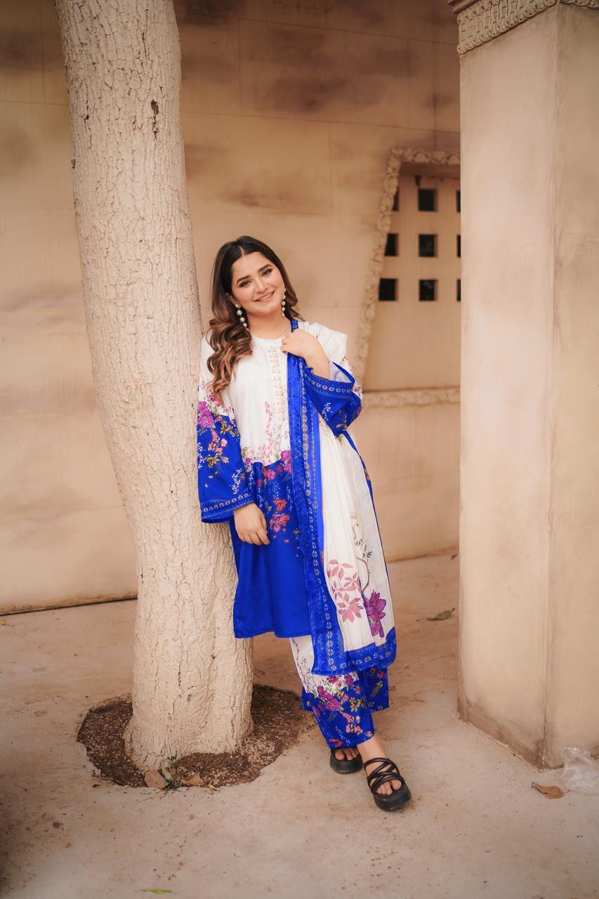 3 Pcs Women's Stitched Printed Suit