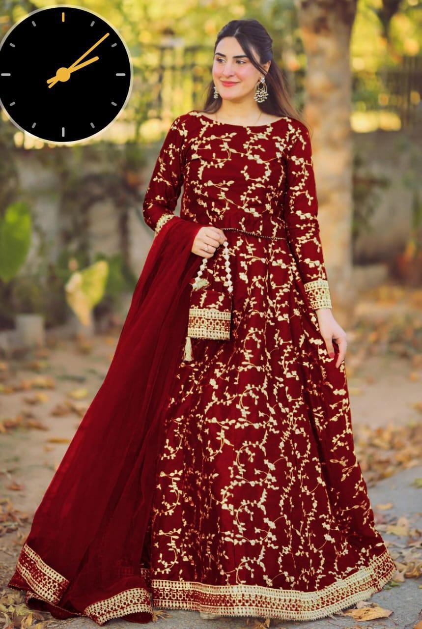 Beautiful Embroidered Lehenga Choli Set - 4 Pcs in Maroon