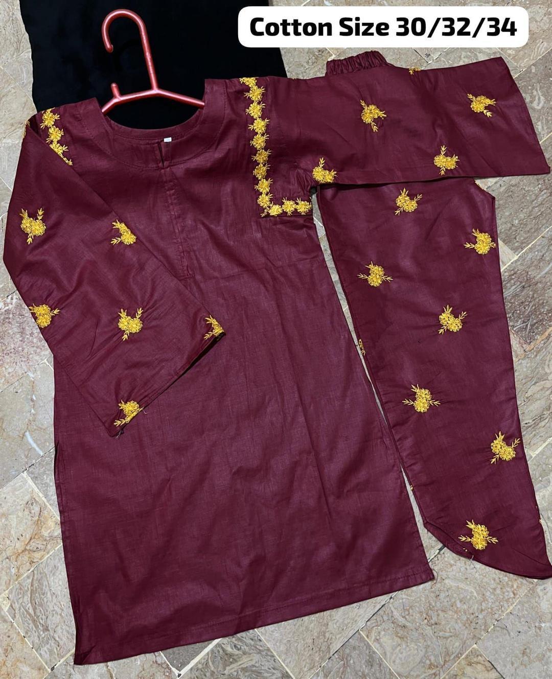 2 Pcs Girl's Cotton Embroidered Kurta And Shalwar Suit