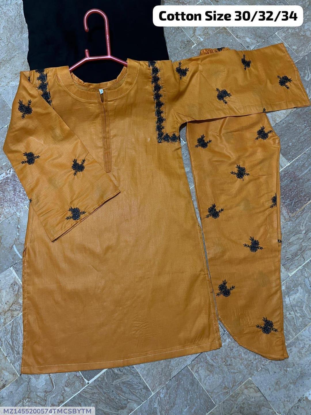 2 Pcs Girl's Cotton Embroidered Kurta And Shalwar Suit