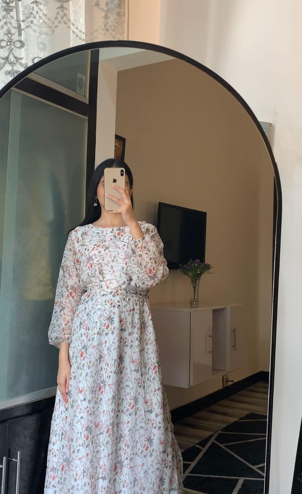 1 Pc Women's Stitched Chiffon Printed Frock