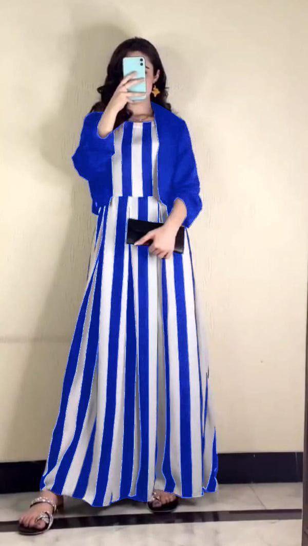 Elegant Blue and White Printed Linen Maxi - Women's Stitched Delight