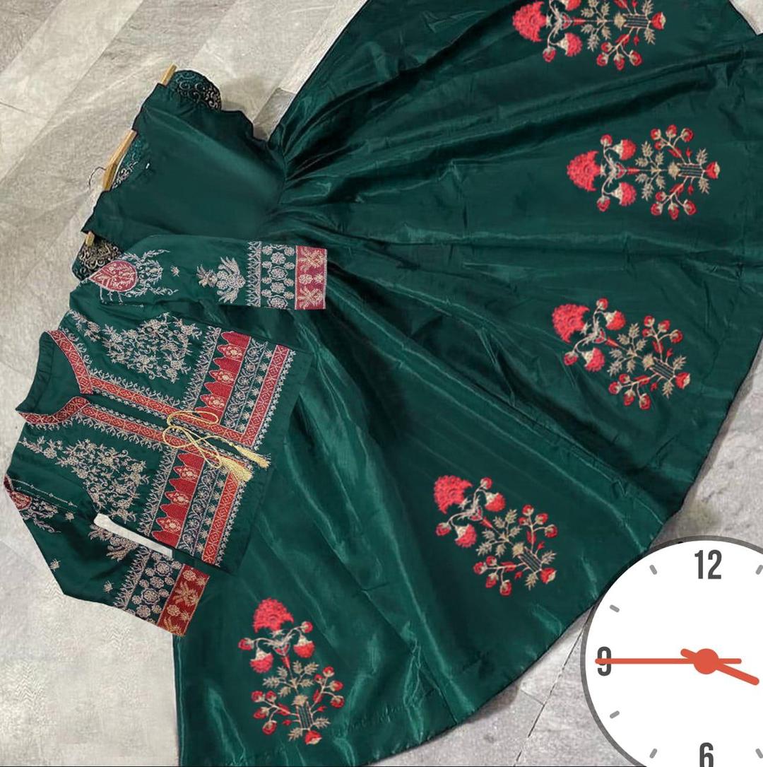 Stunning 2 Pcs Women's Stitched Embroidered Silk Maxi Suit - Round Neck 