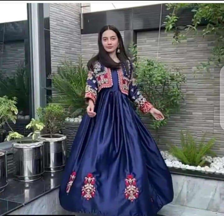 Stunning 2 Pcs Women's Stitched Embroidered Silk Maxi Suit - Round Neck 