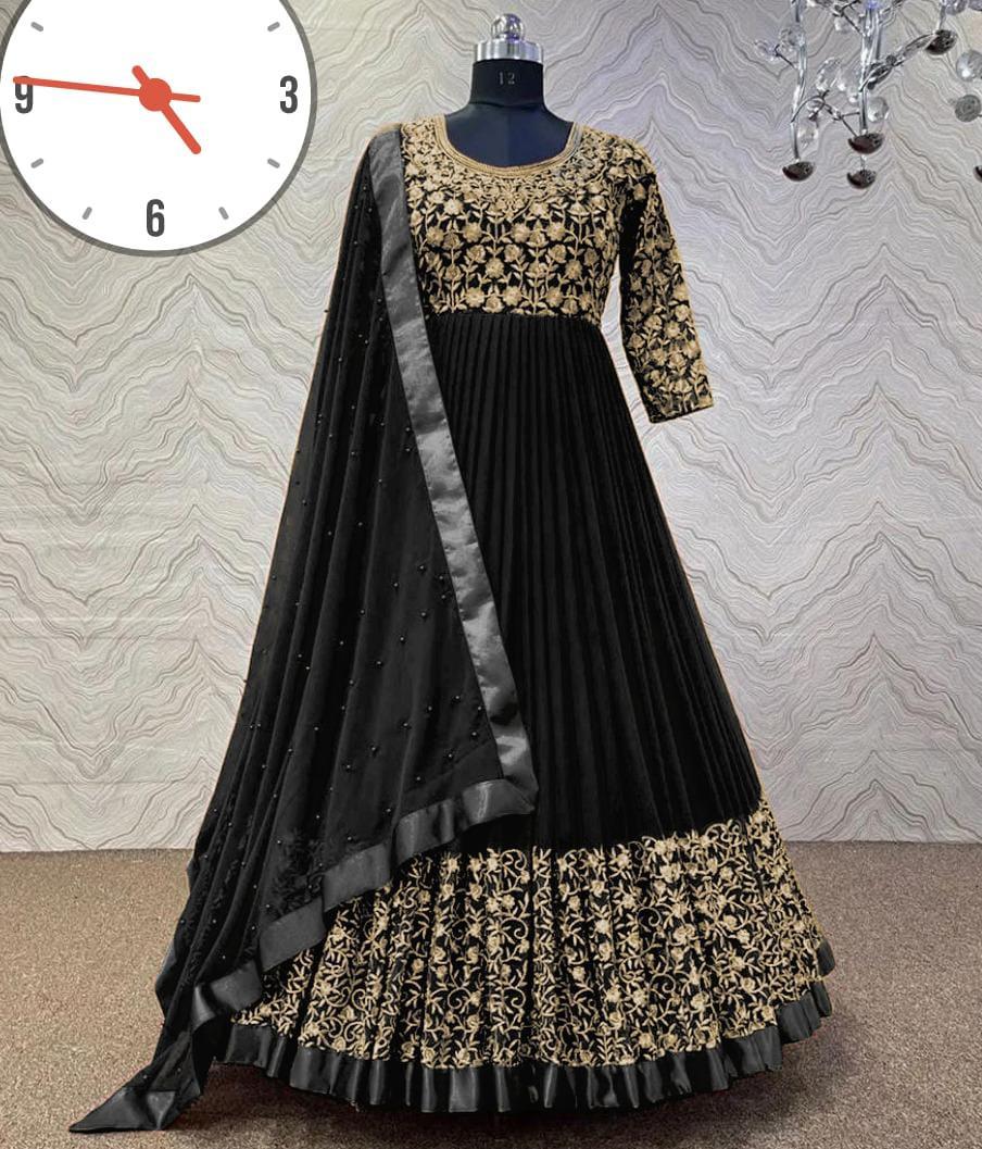 Elegant Black Shamoz Silk Embroidered Maxi Suit - 3 Pcs Set