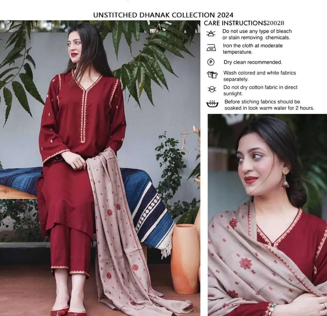 3 Pcs Women's Unstitched Embroidered Suit