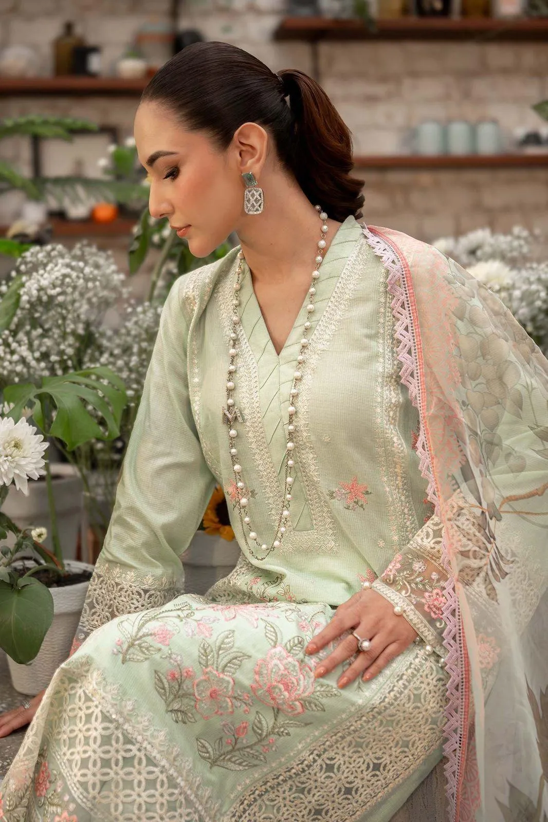 3-Piece Embroidered Lawn Suit Green for Eid Festivals