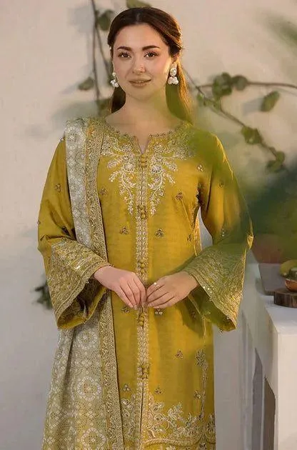 Mustard Embroidered 3-Piece Lawn Suit for Women
