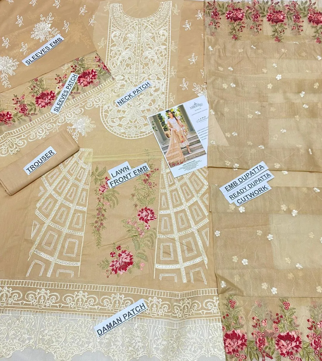 Elegant 3-Piece Embroidered Lawn Suit Brown for Eid Wedding