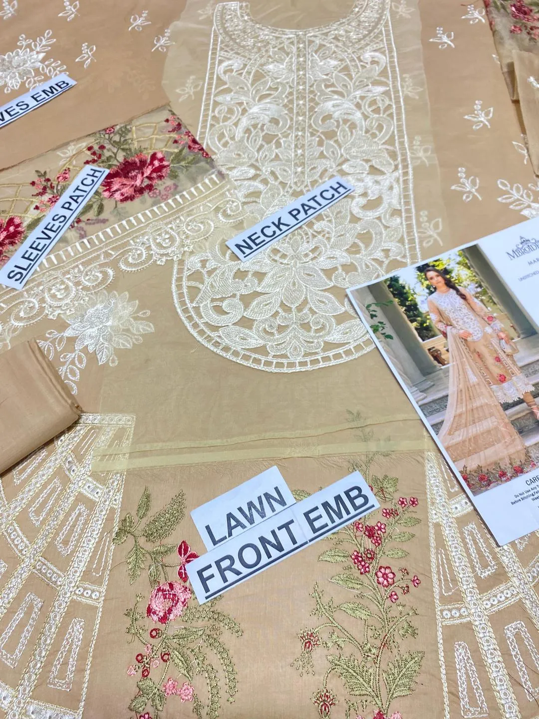 Elegant 3-Piece Embroidered Lawn Suit Brown for Eid Wedding