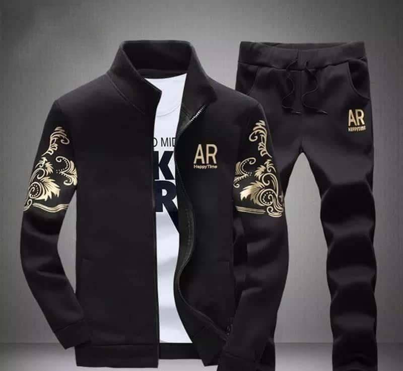 Men's Fleece Track Suit - 2 Pcs in Black