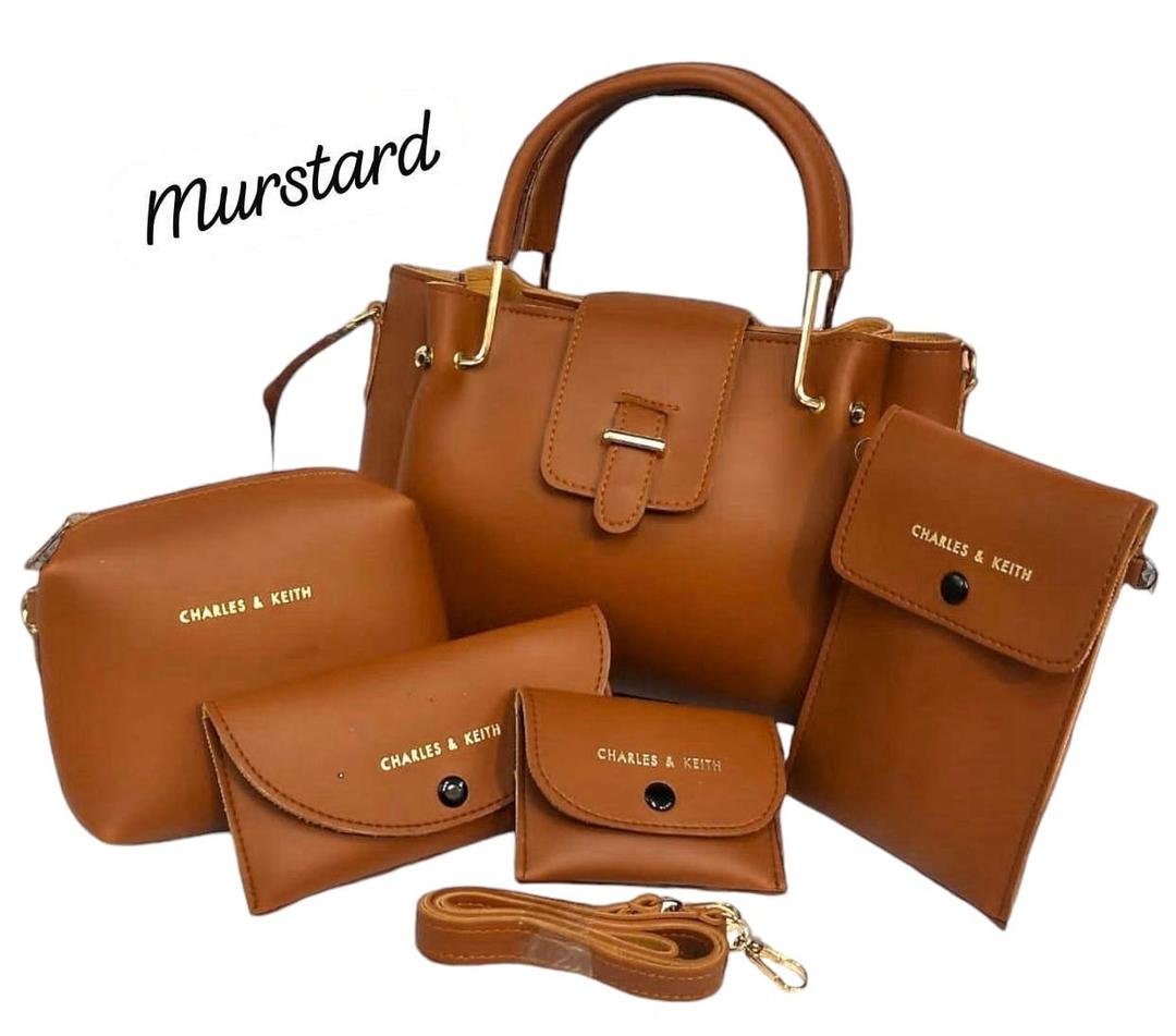 Women's PU Leather Plain Hand Bag Set