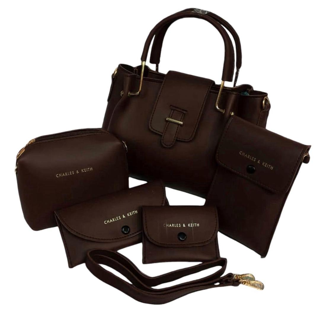 Women's PU Leather Plain Hand Bag Set