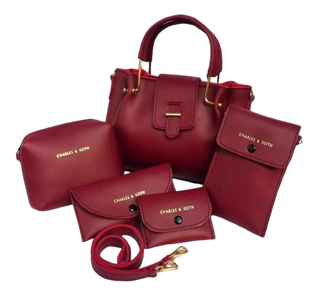 Women's PU Leather Plain Hand Bag Set