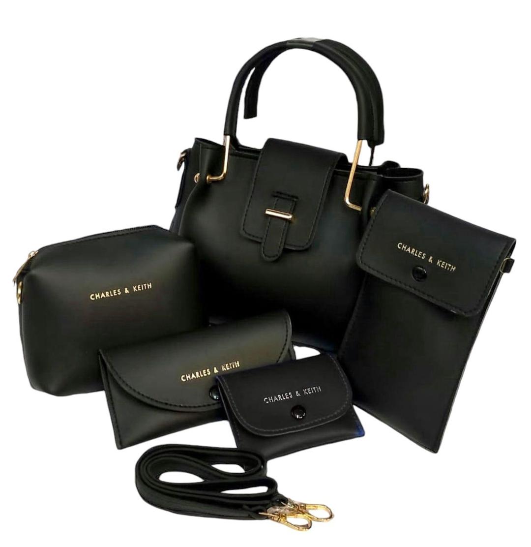 Women's PU Leather Plain Hand Bag Set