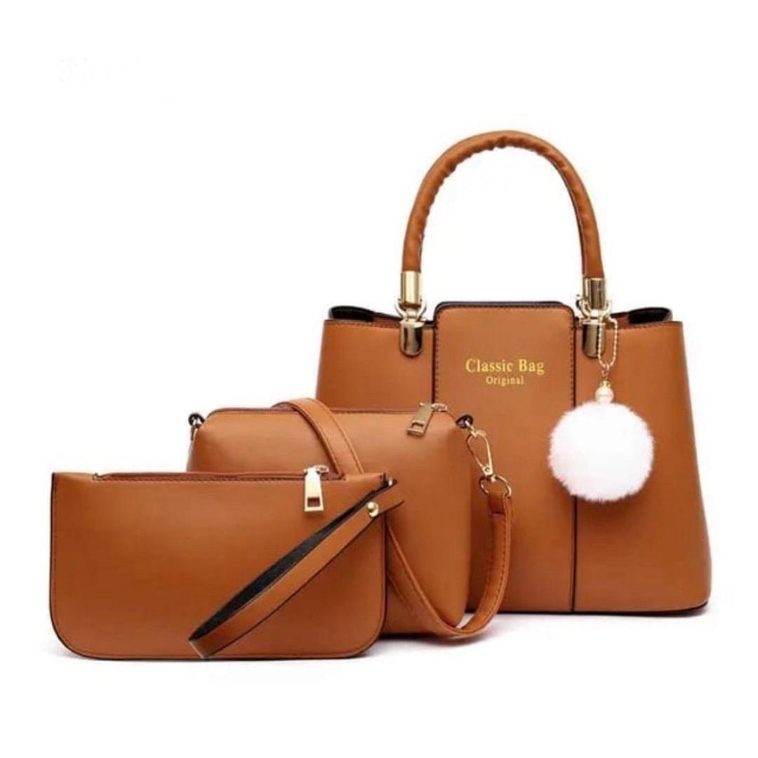 Women's Leather Plain Hand Bag Set