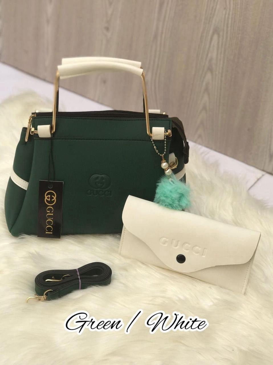 Chic Women's Faux Leather Hand Bag Set - 2 Pcs in Green