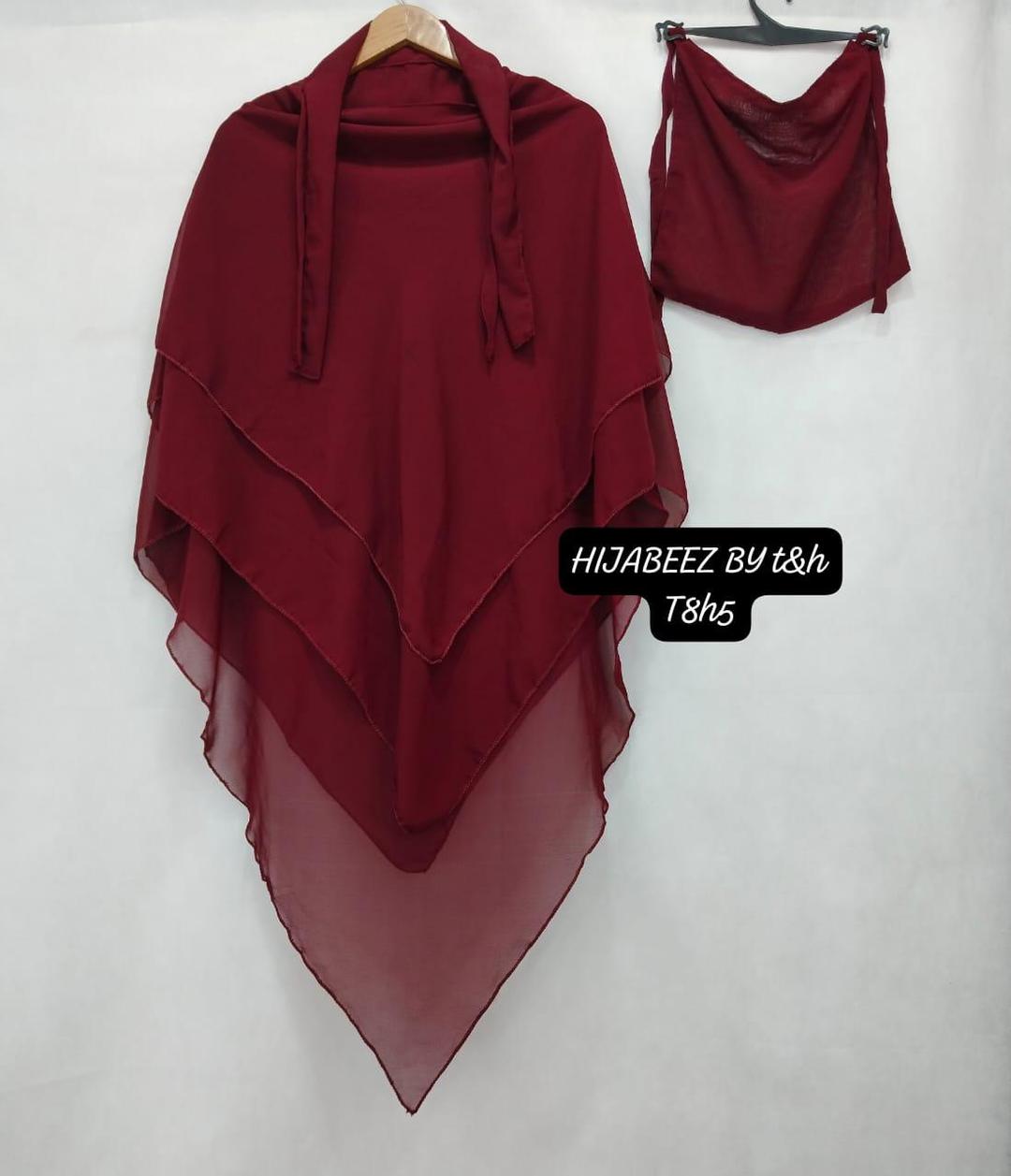 Luxurious Maroon Chiffon Hijab Set - 2 Pcs with Sleeves & Buttons