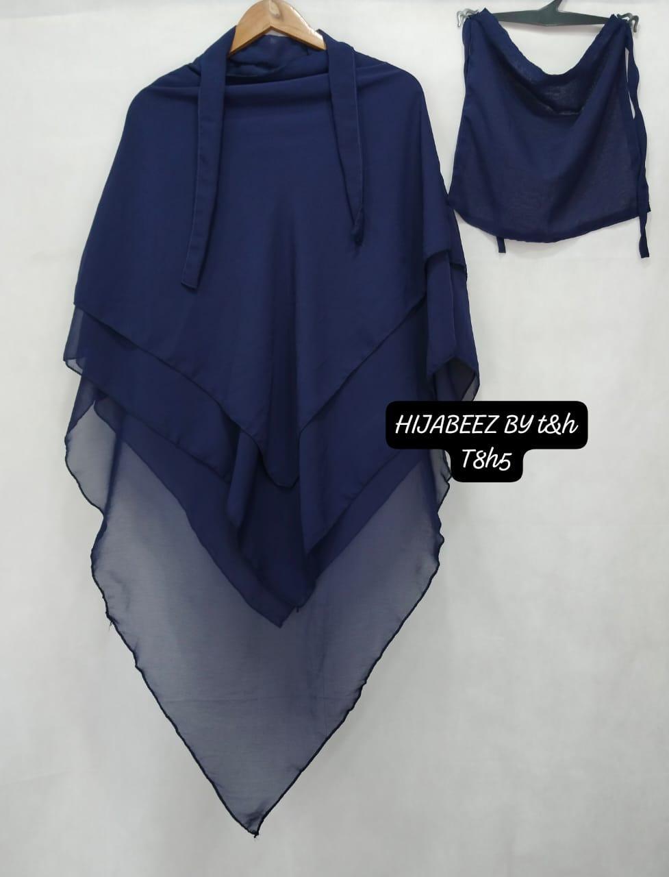 Stylish Blue Chiffon Hijab Set - 2 Pcs with Sleeves & Buttons