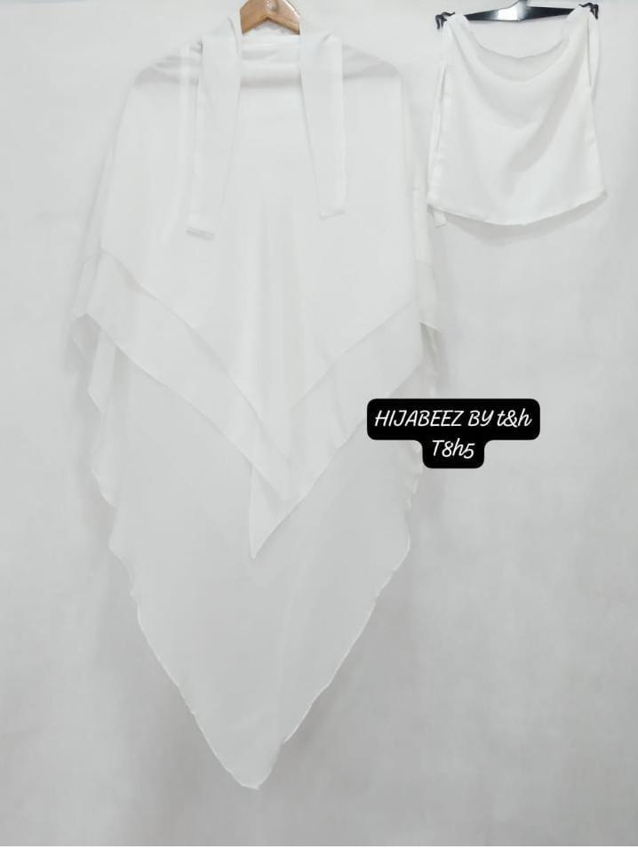 Chiffon Hijab Set - 2 Pcs with Sleeves & Buttons in White