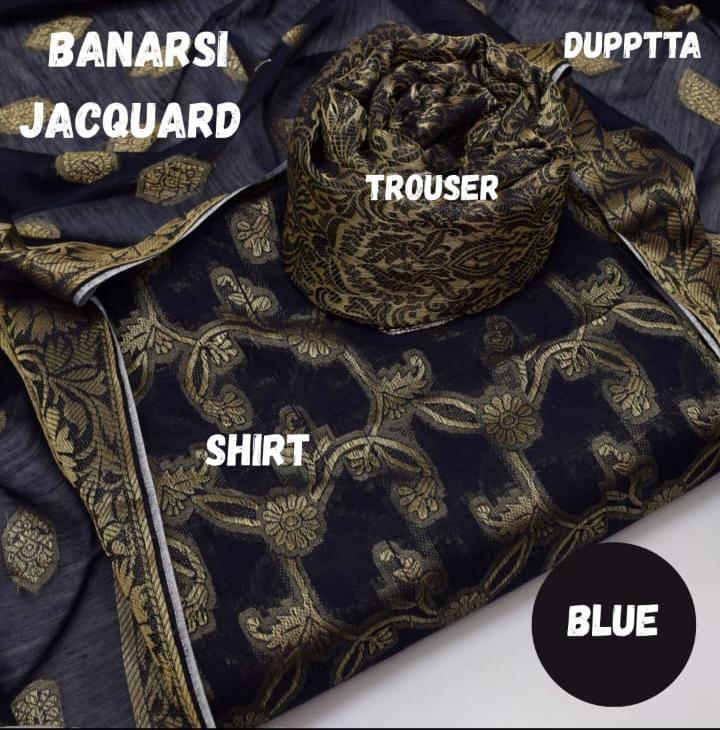 3 Pcs Women's Unstitched Zari Tilla Suit