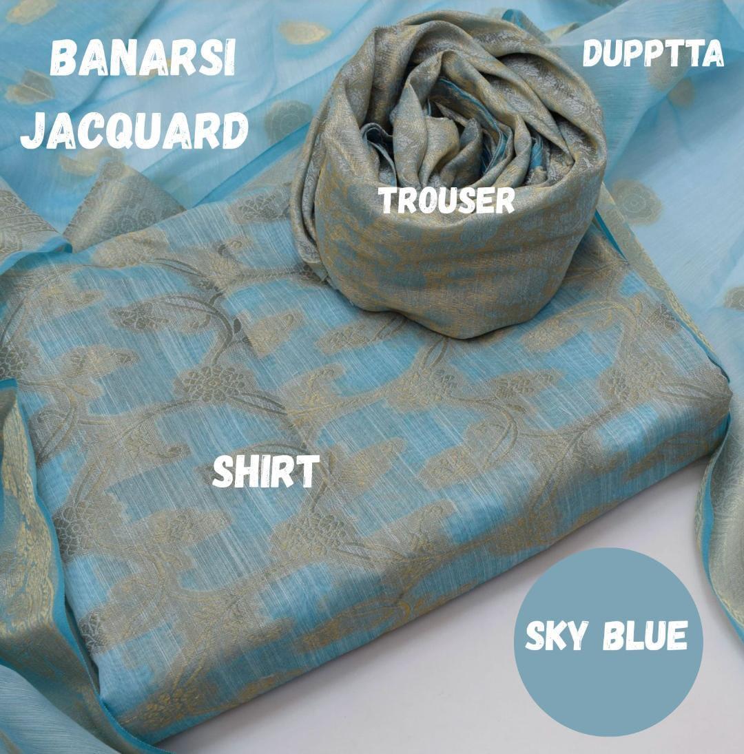 3 Pcs Women's Unstitched Zari Tilla Suit