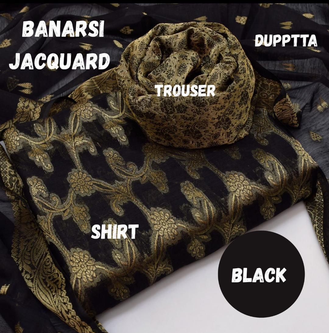 3 Pcs Women's Unstitched Zari Tilla Suit