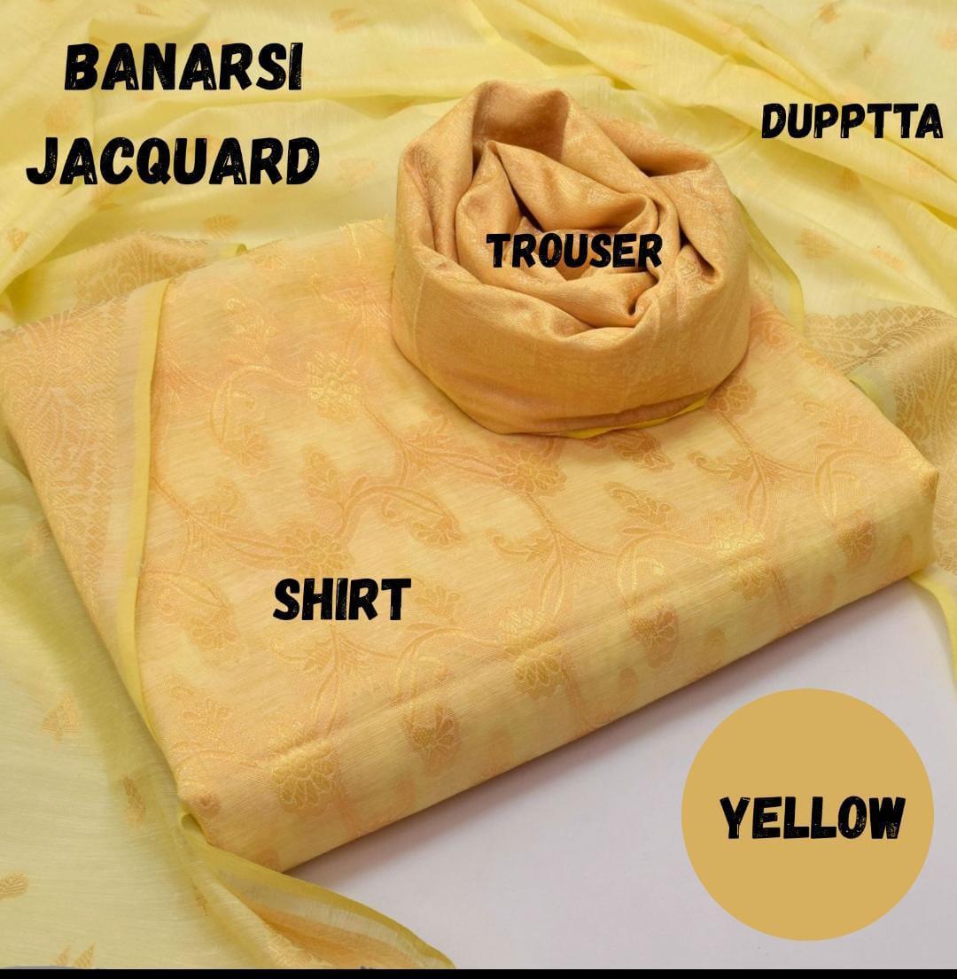 3 Pcs Women's Unstitched Zari Tilla Suit