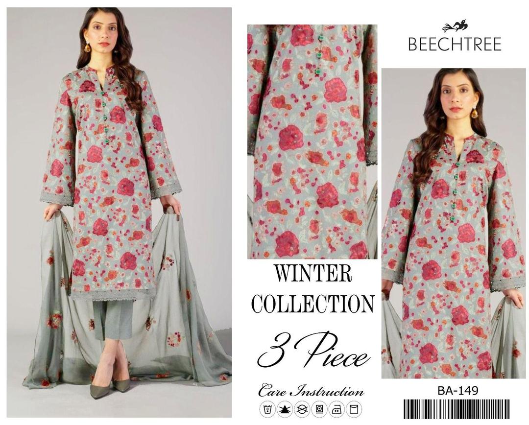 3 Pcs Women's Unstitched Embroidered Suit