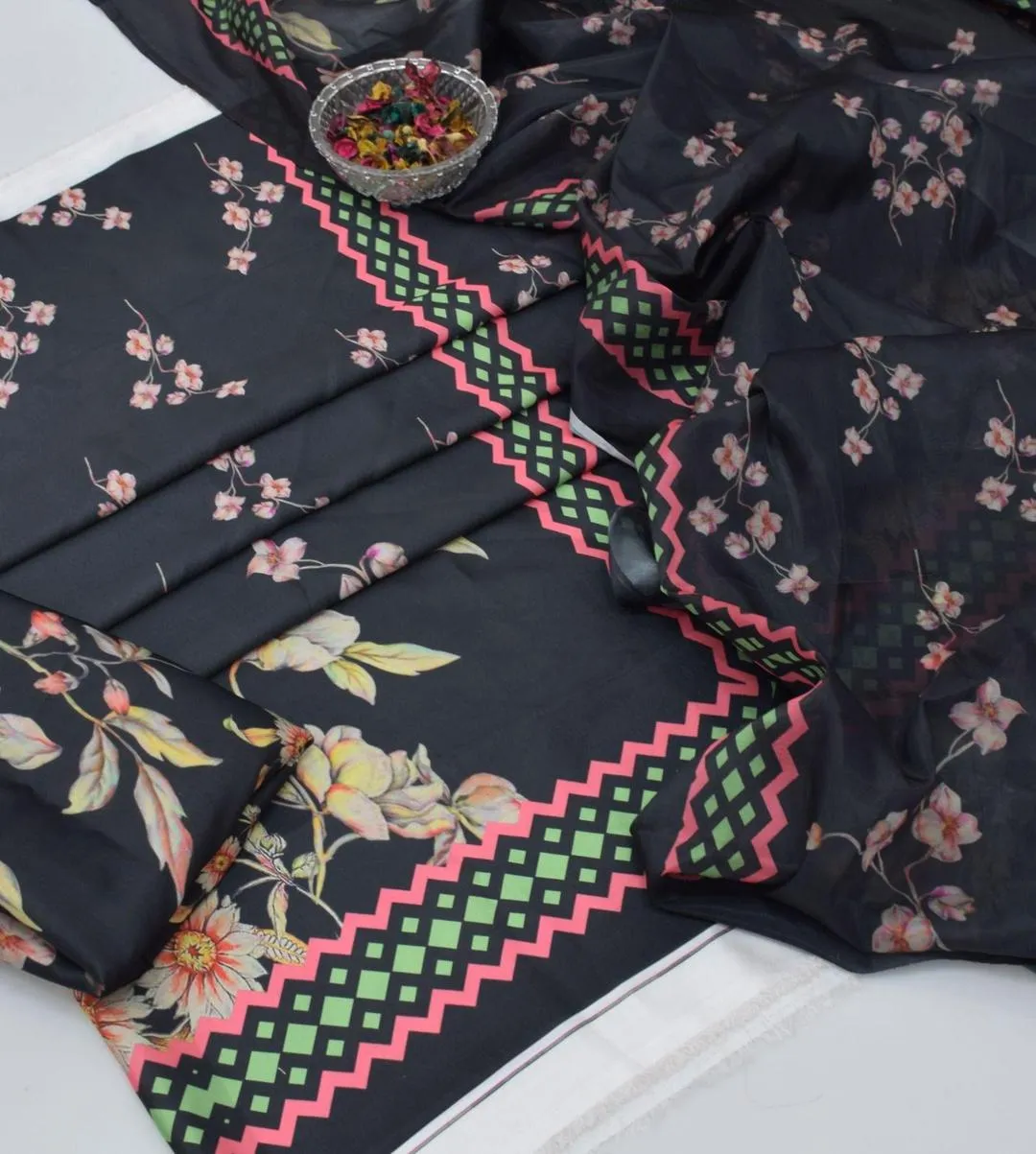 3 Pcs Women's Unstitched Digital Print Suit