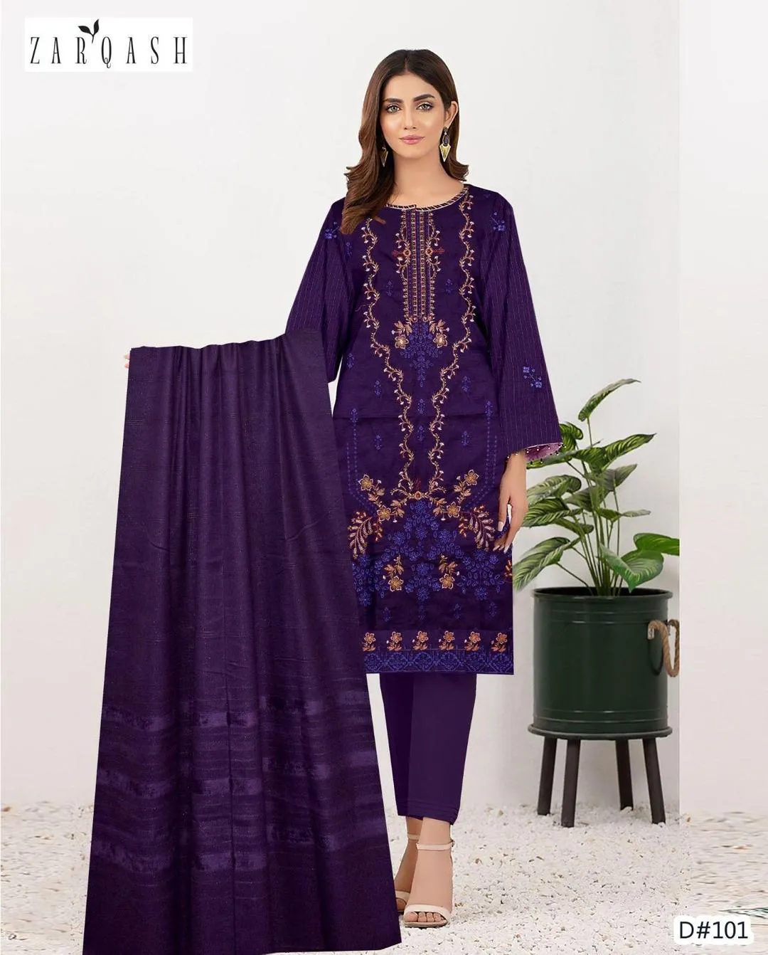 3 Pcs Women's Unstitched Embroidered Suit