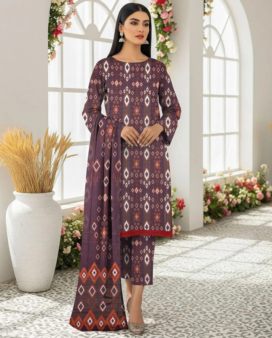 3 Pcs Women's Unstitched Printed Suit