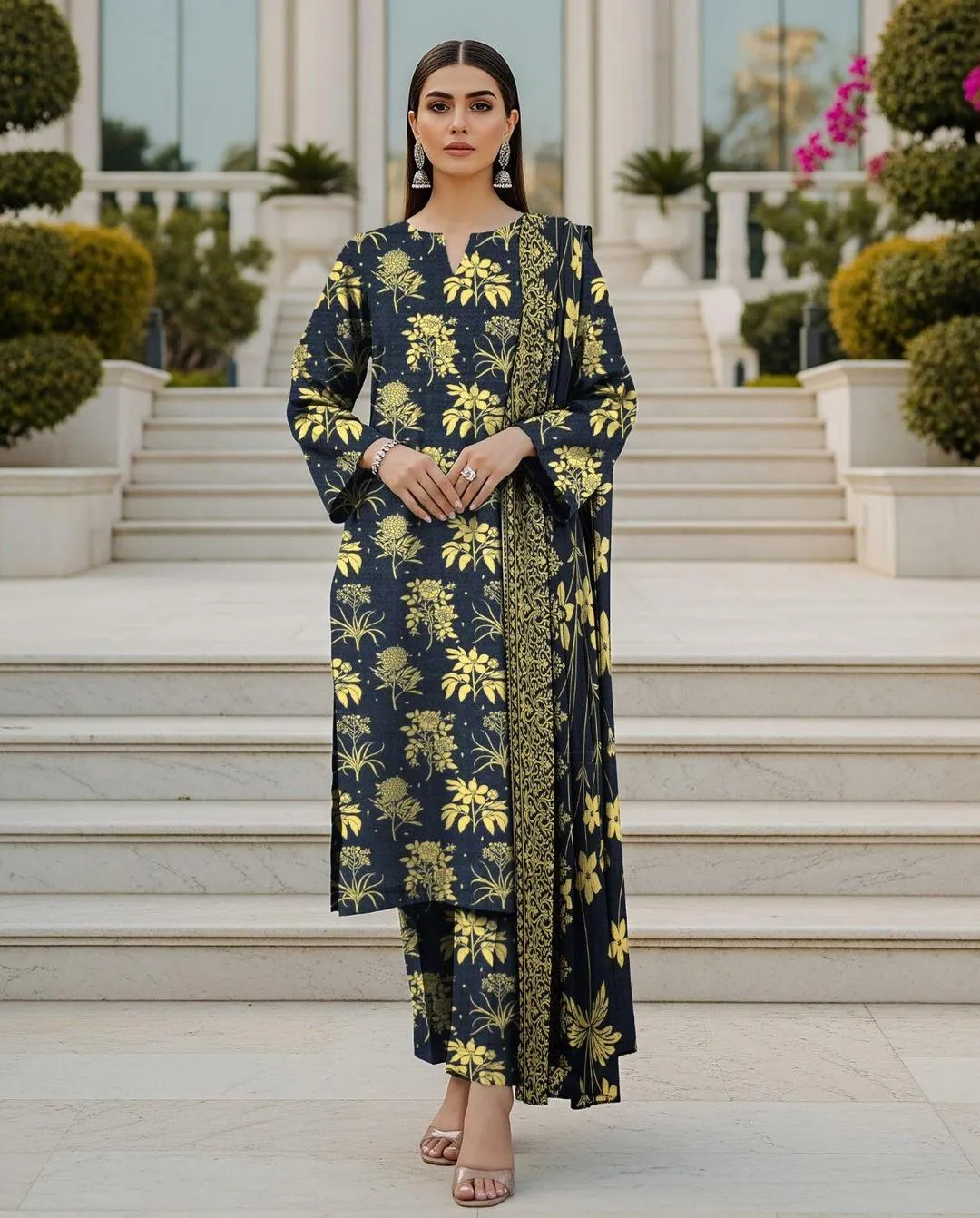 3 Pcs Women's Unstitched Printed Suit