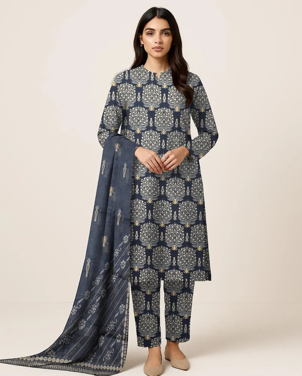 3 Pcs Women's Unstitched Printed Suit