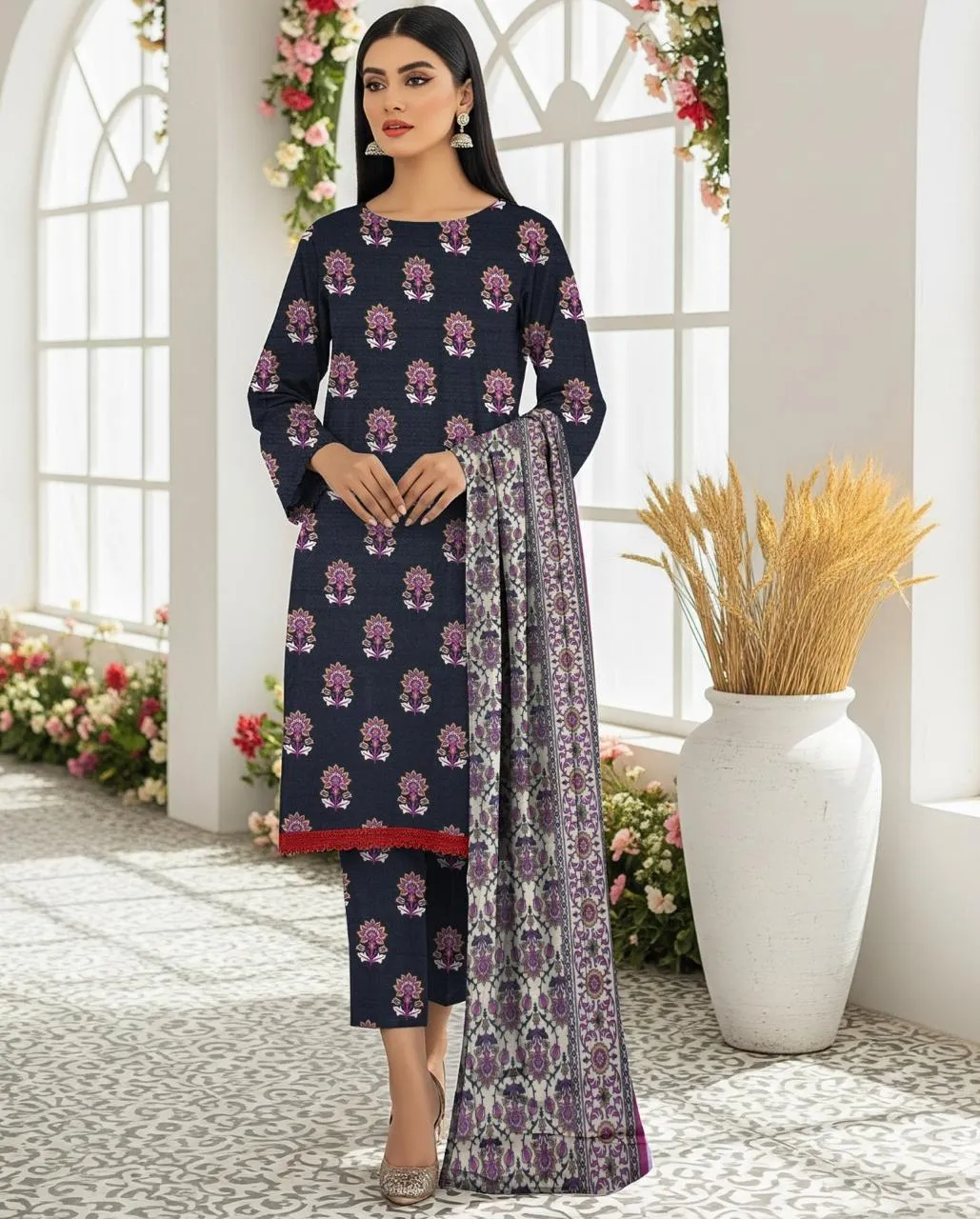 3 Pcs Women's Unstitched Printed Suit