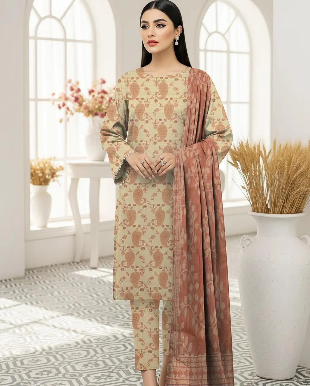 3 Pcs Women's Unstitched Printed Suit