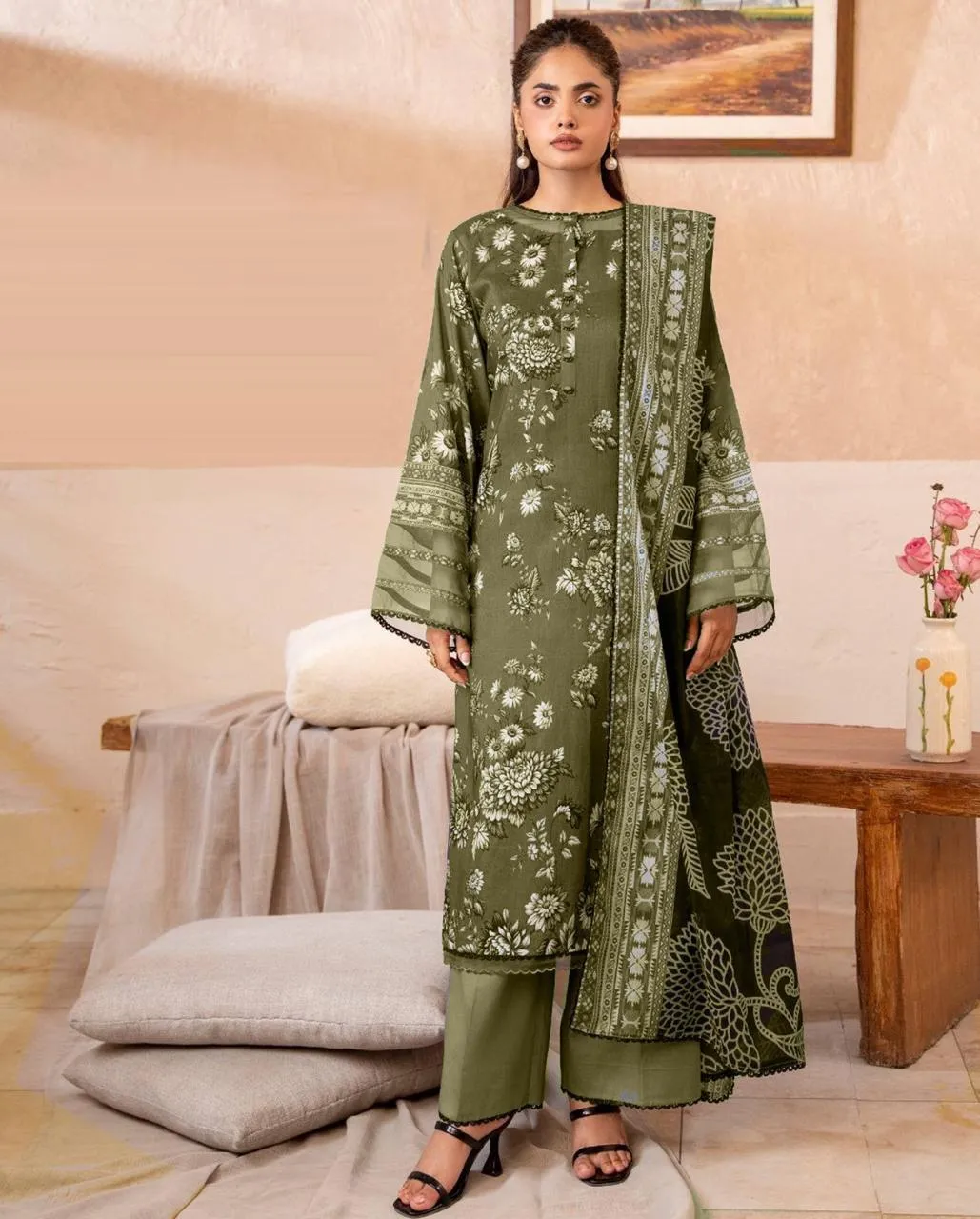 3 Pcs Women's Unstitched Digital Print Suit